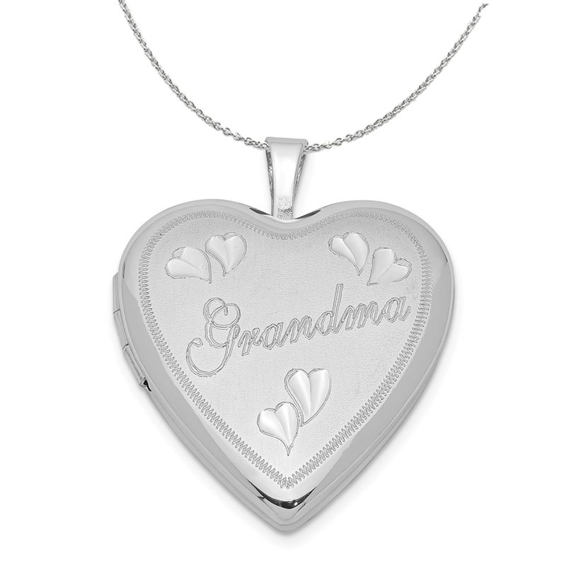 Sterling Silver 20mm Diamond Cut Grandma Heart Locket Necklace - 16 In